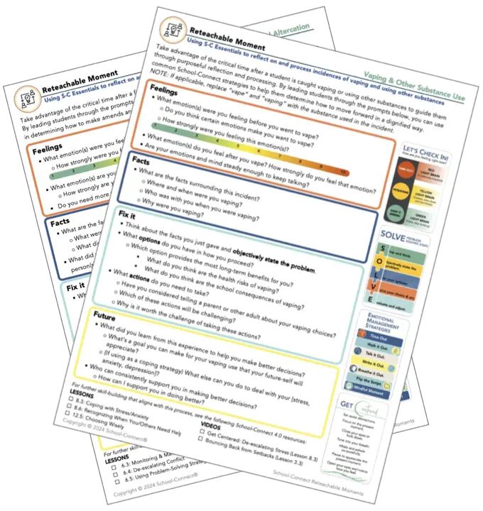 Two samples of School-Connect's Reteachable Moments (Intervention Guides)