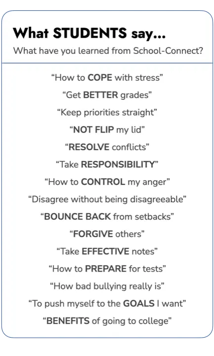 Quotes from School-Connect students about what they learned in their S-C class