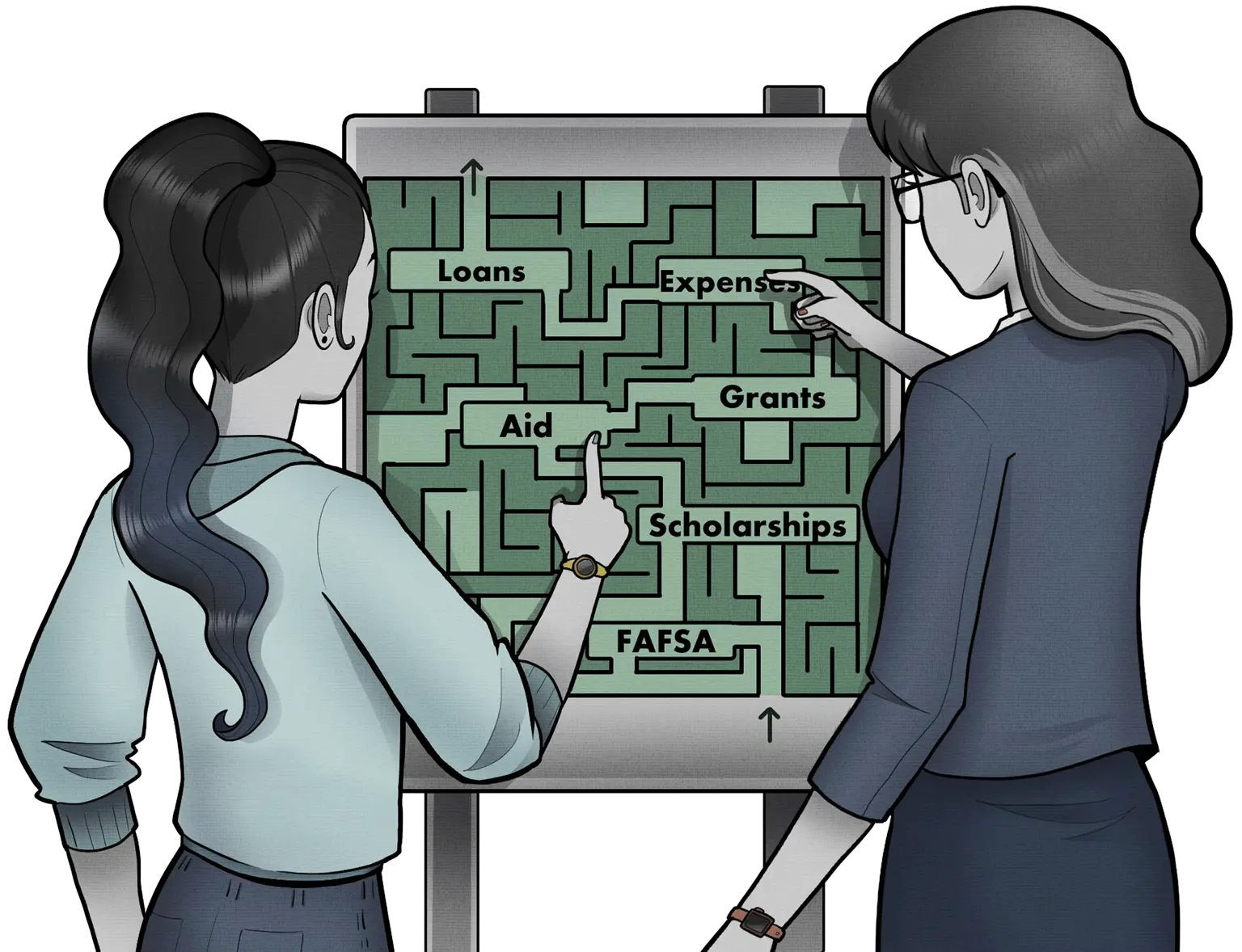 Male student wearing a backpack and holding a thumbs up