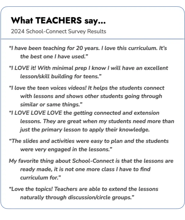Quotes from School-Connect teachers on the 2024 S-C survey results
