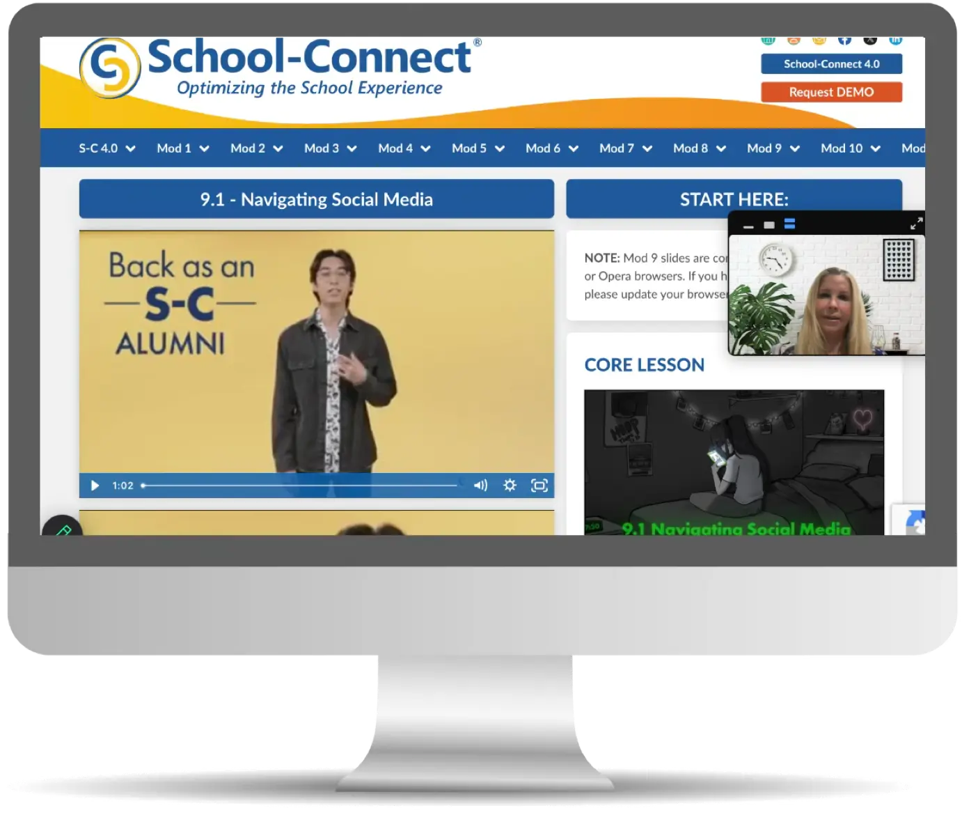 A graphic with a School-Connect lesson page on a computer screen