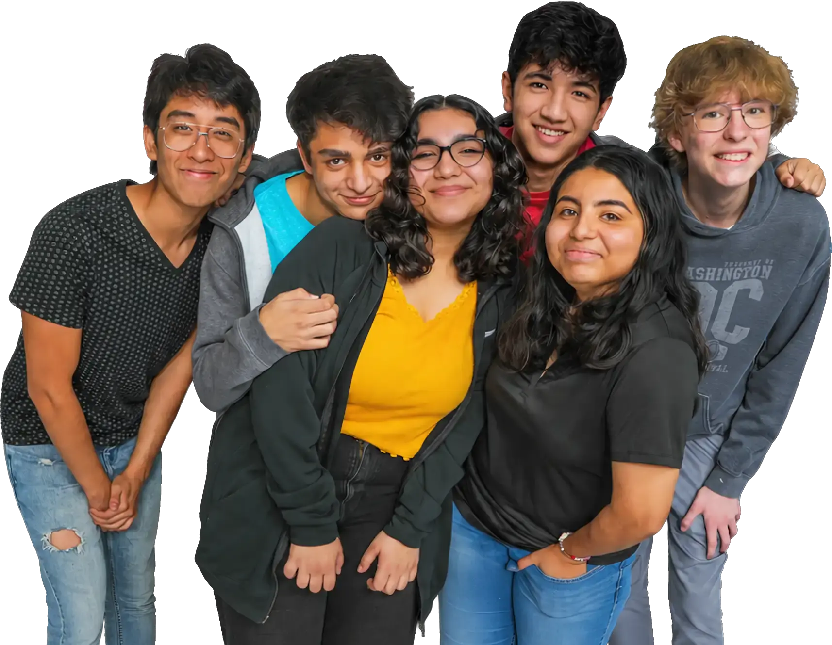 Group of teen students smiling. 
