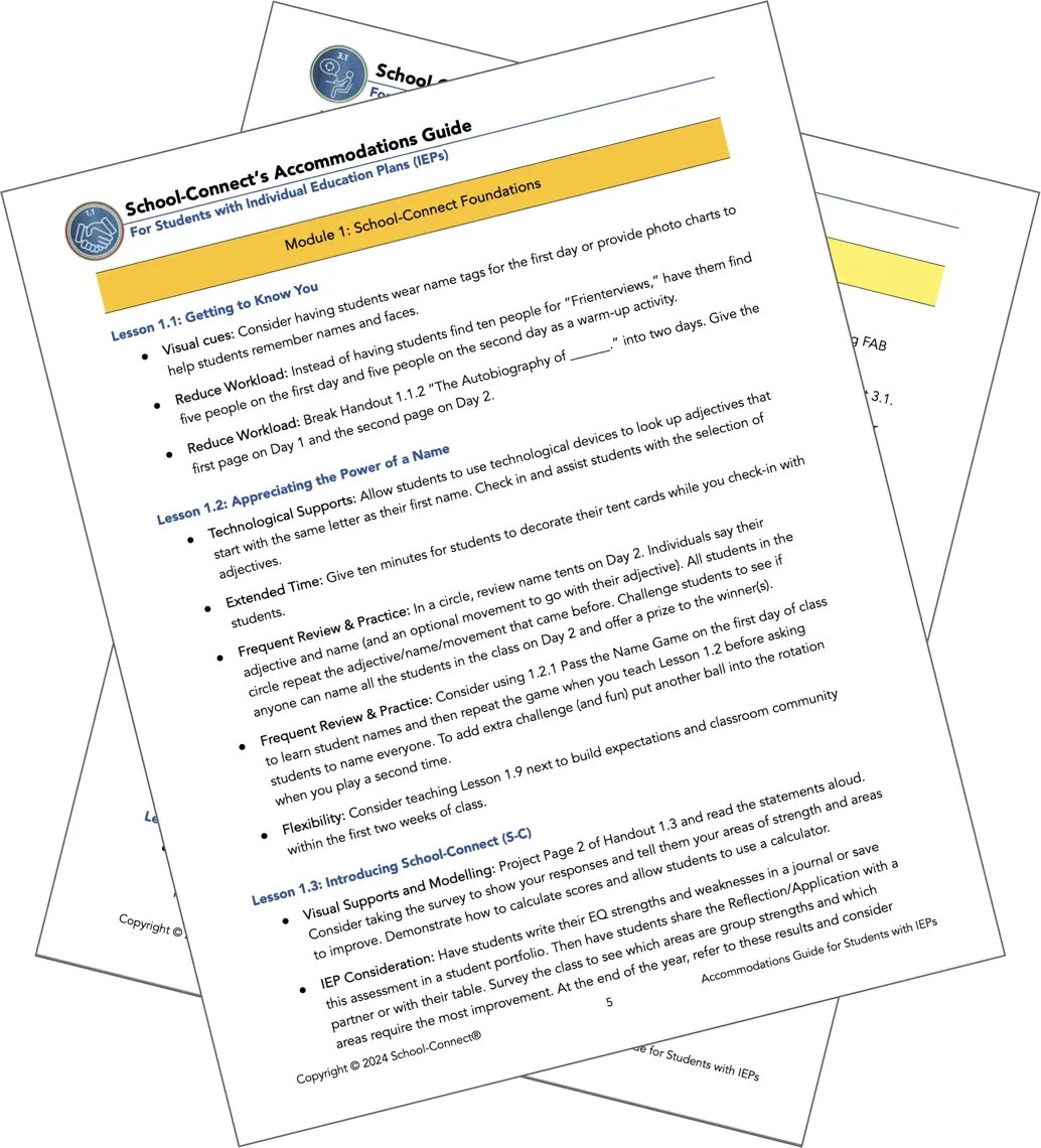 Two PDF samples for the School-Connect Accommodations Guide